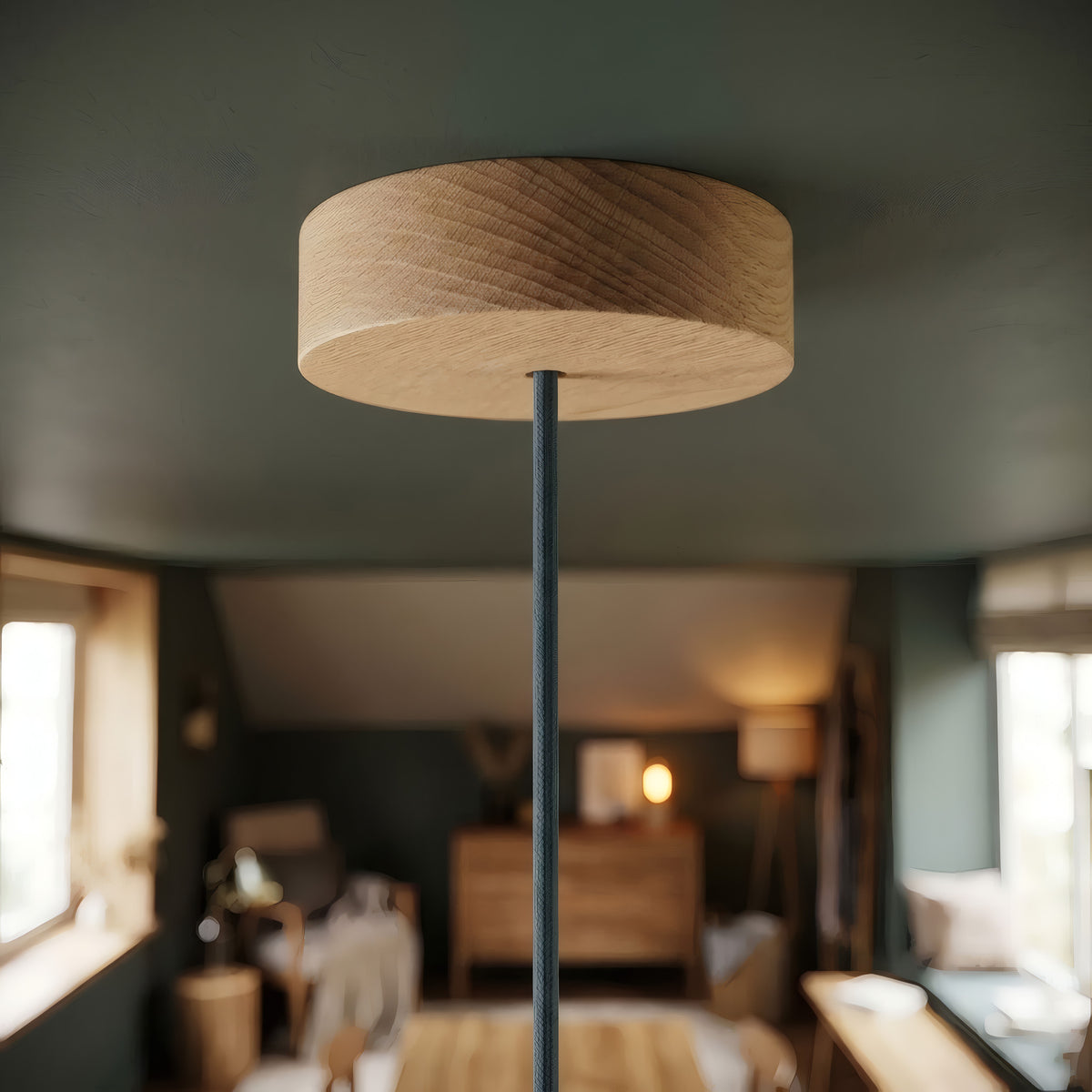 Ronde plafondkap van hout, Ø 120 mm — Naturel