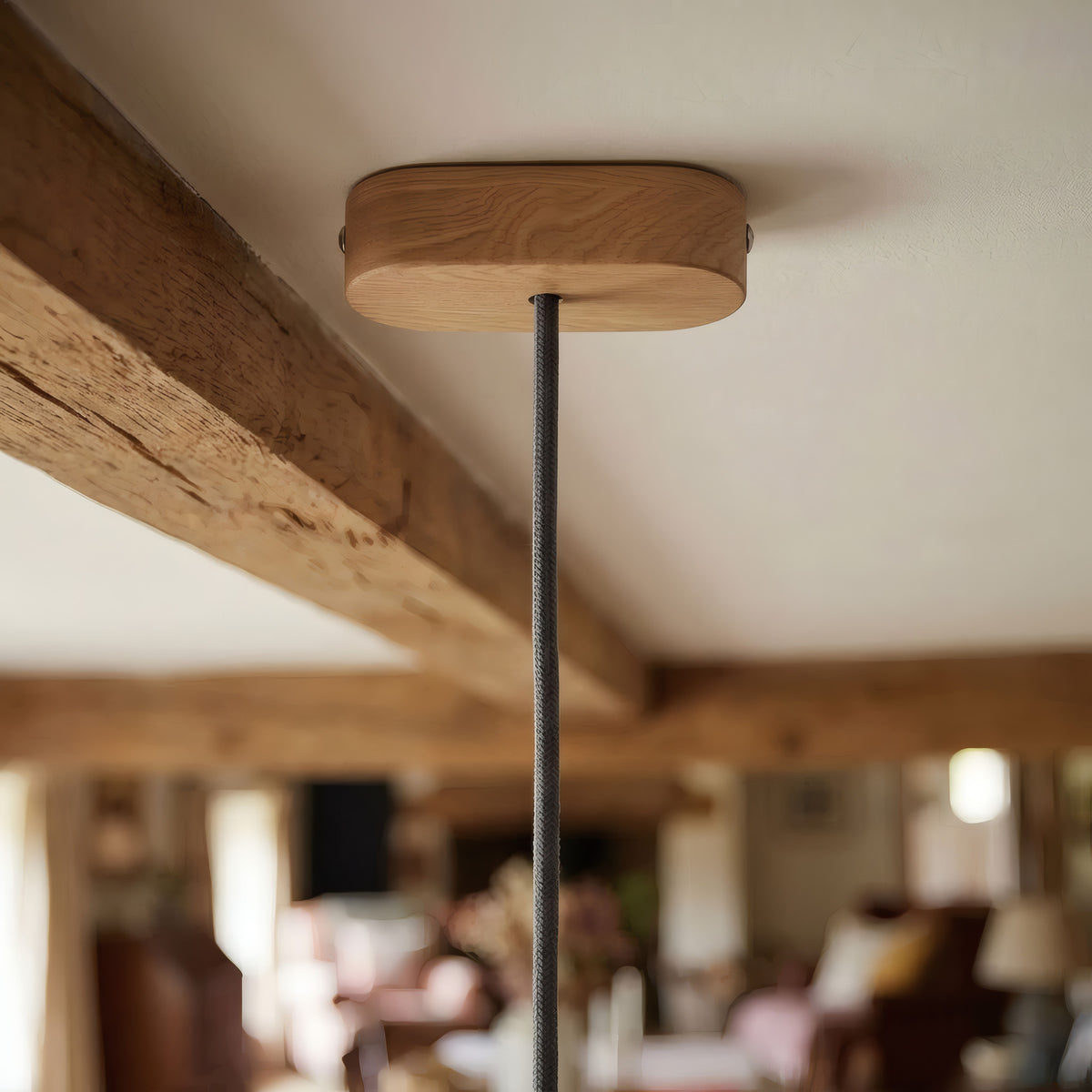 Ovale plafondkap van hout, 120 × 51 mm — Naturel