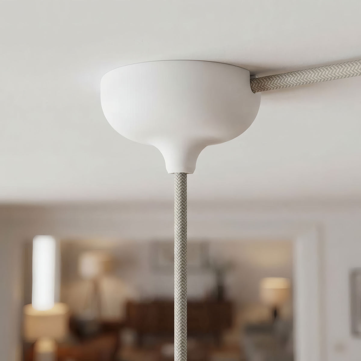 Siliconen plafondkap Ø 88 mm, centrale opening en zijuitgang — Wit