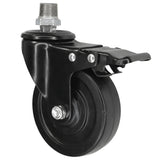 Zwart industrieel zwenkwiel met rem en rubberen wiel van 100 mm, 1/2'' (15x21mm) buitendraad, fitting van gegalvaniseerd gietijzer
