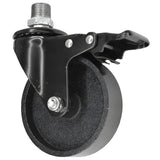 Zwart industrieel zwenkwiel met rem en gietijzeren wiel van 100 mm, buitendraad, fitting van gegalvaniseerd gietijzer