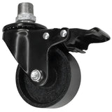 Zwart industrieel zwenkwiel met rem en gietijzeren wiel van 75 mm, buitendraad, fitting van gegalvaniseerd gietijzer