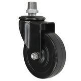 Zwart industrieel zwenkwiel met rubberen wiel van 100 mm, 1/2'' (15x21mm) buitendraad, fitting van gegalvaniseerd gietijzer