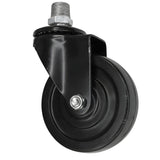 Zwart industrieel zwenkwiel met rubberen wiel van 100 mm, buitendraad, fitting van gegalvaniseerd gietijzer