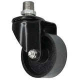 Zwart industrieel zwenkwiel met gietijzeren wiel van 75 mm, buitendraad, fitting van gegalvaniseerd gietijzer