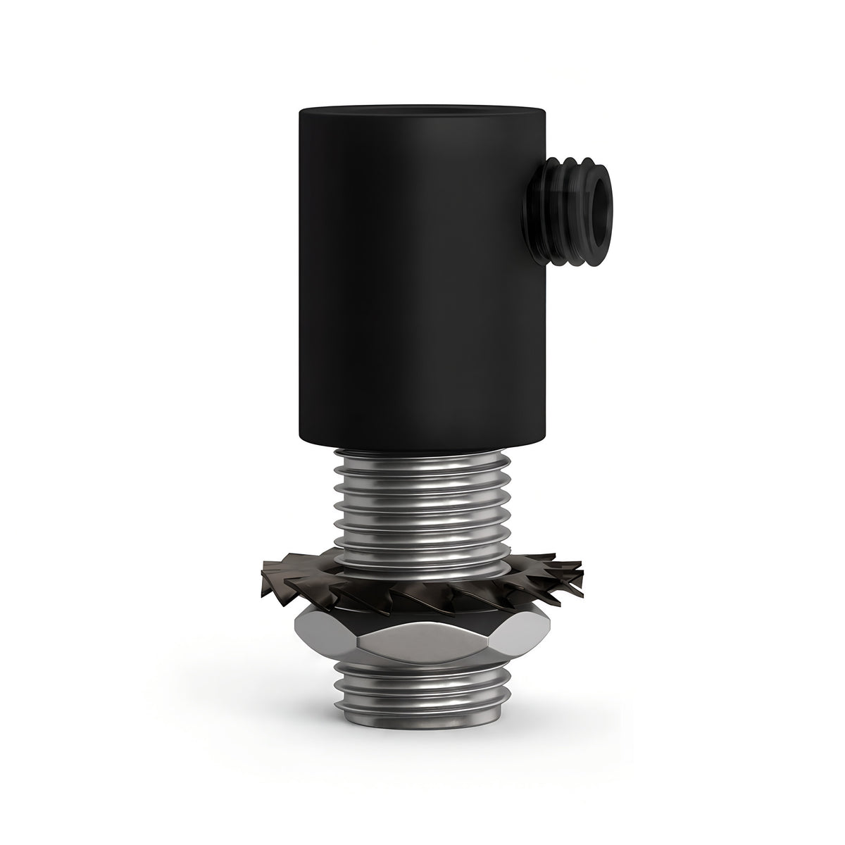 Cilindrische metalen trekontlasting M10x1, moer en ring — Zwart