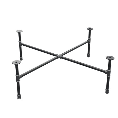 Industrieel gietijzeren salontafelonderstel, kruispoten, 95 × 95 cm, hoogte 32 cm, driekwartaanzicht