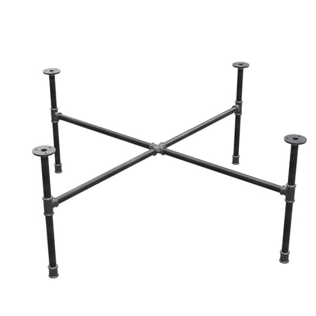 Industrieel gietijzeren salontafelonderstel, kruispoten, 95 × 95 cm, hoogte 42 cm, driekwartaanzicht