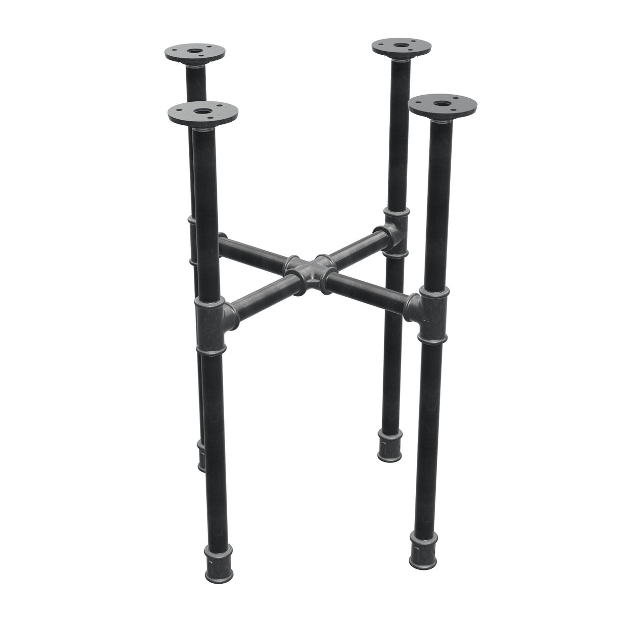 Industrieel gietijzeren salontafelonderstel, kruispoten, 38 × 38 cm, hoogte 52 cm, driekwartaanzicht