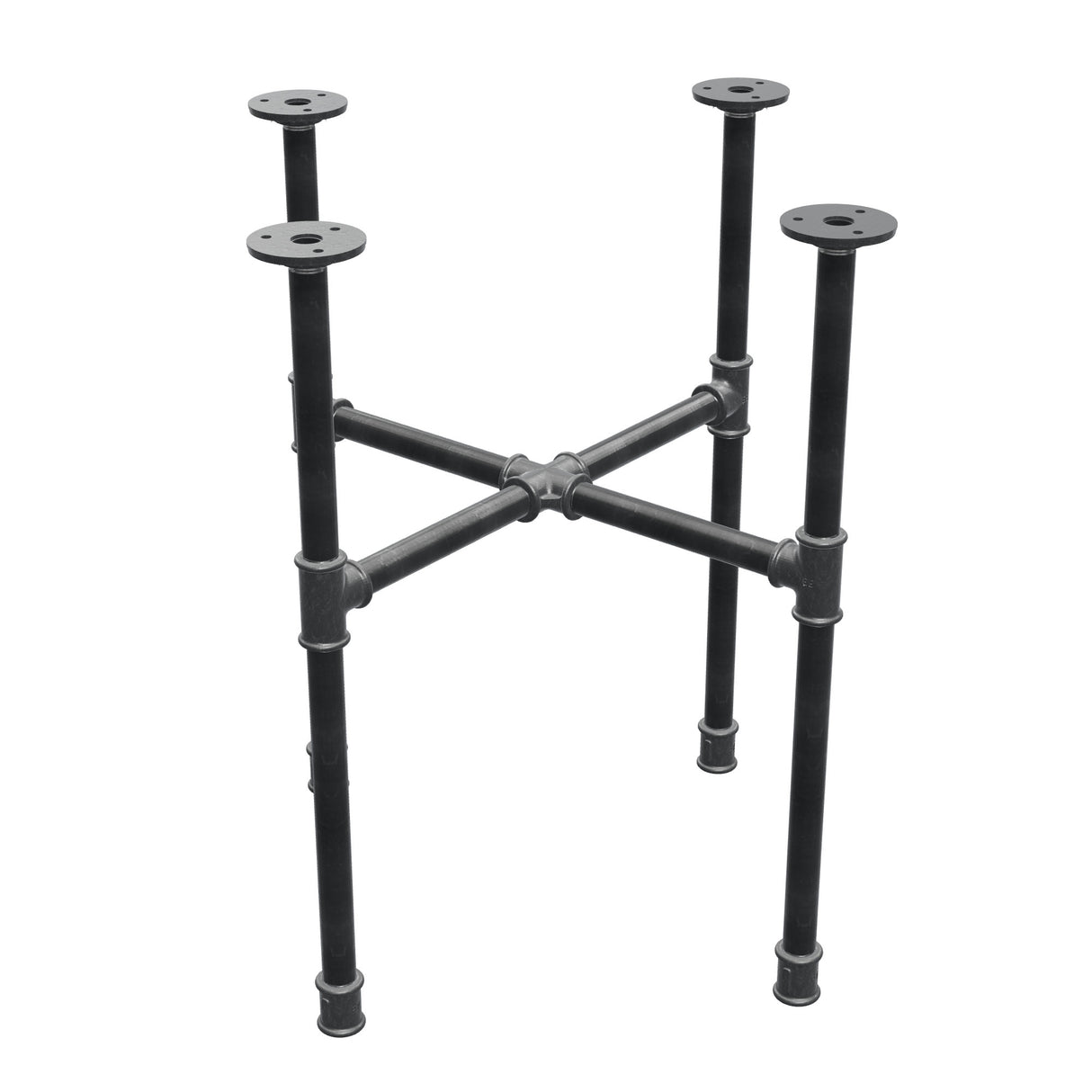 Industrieel gietijzeren salontafelonderstel, kruispoten, 48 × 48 cm, hoogte 52 cm, driekwartaanzicht