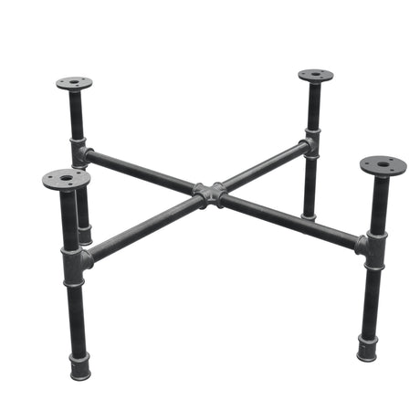 Industrieel gietijzeren salontafelonderstel, kruispoten, 65 × 65 cm, hoogte 32 cm, driekwartaanzicht