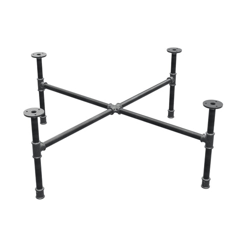 Industrieel gietijzeren salontafelonderstel, kruispoten, 75 × 75 cm, hoogte 32 cm, driekwartaanzicht