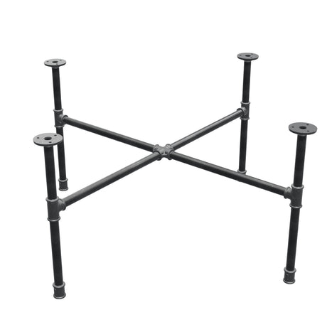 Industrieel gietijzeren salontafelonderstel, kruispoten, 75 × 75 cm, hoogte 42 cm, driekwartaanzicht