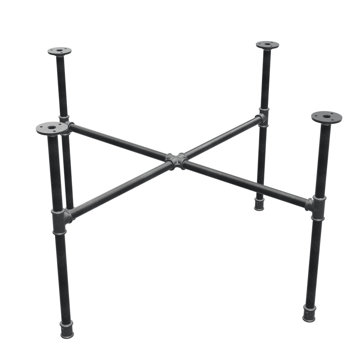 Industrieel gietijzeren salontafelonderstel, kruispoten, 88 × 88 cm, hoogte 52 cm, driekwartaanzicht