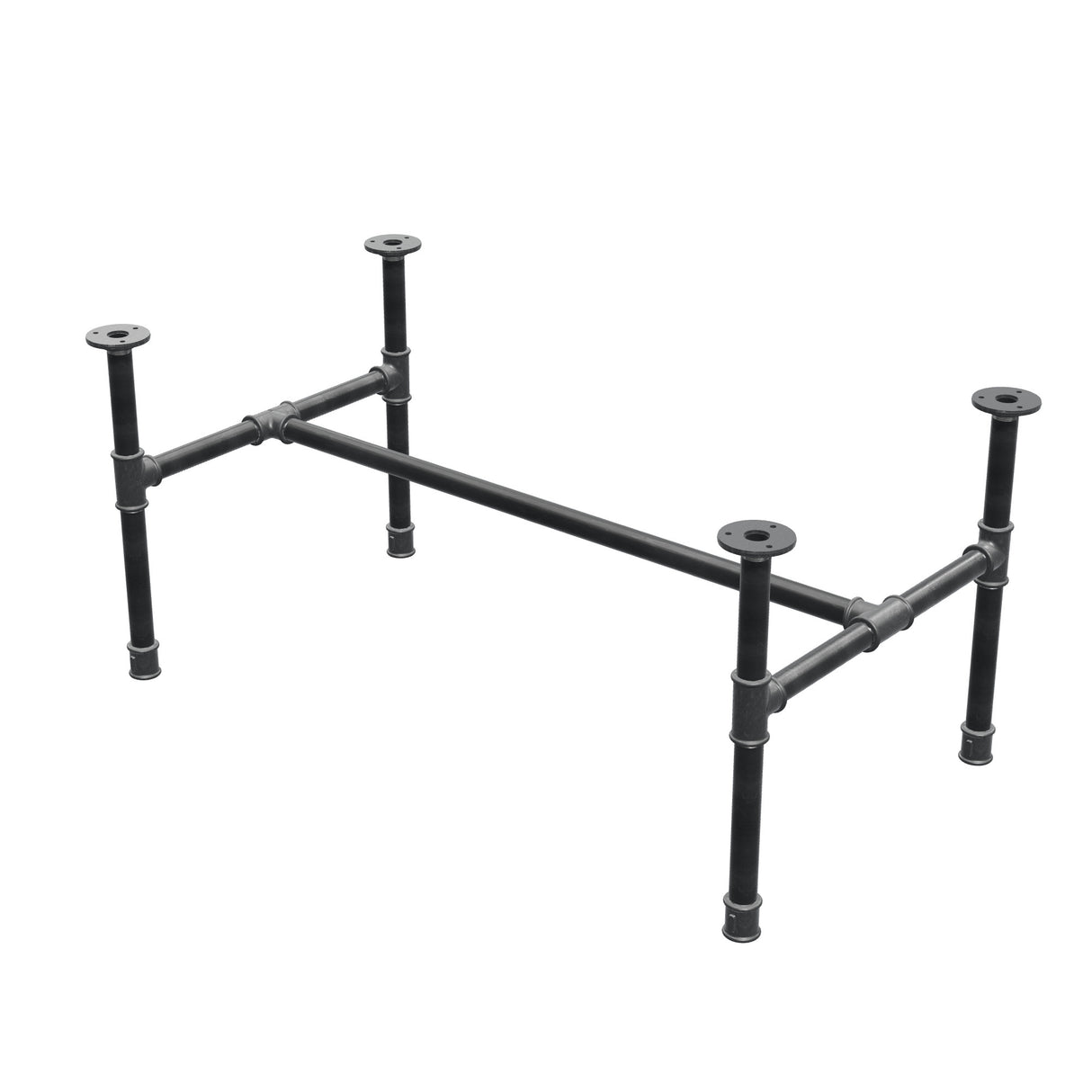 Salontafelonderstel van gietijzer, H-vorm, 91 × 51 cm, hoogte 42 cm, driekwartaanzicht