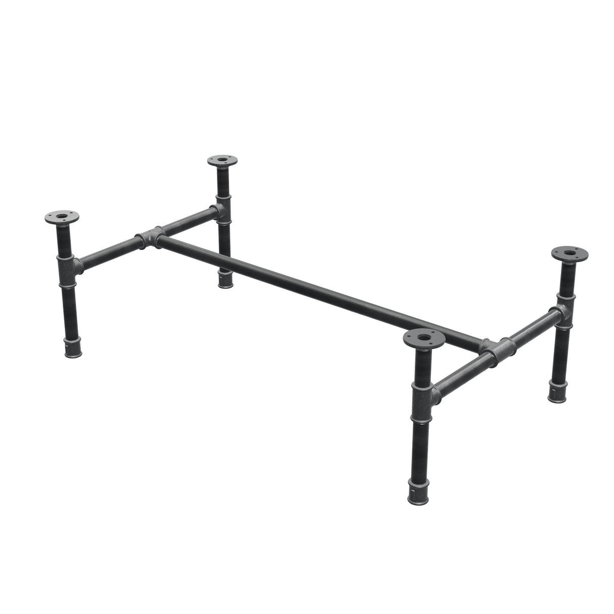 Salontafelonderstel van gietijzer, H-vorm, 96 × 55 cm, hoogte 32 cm, driekwartaanzicht