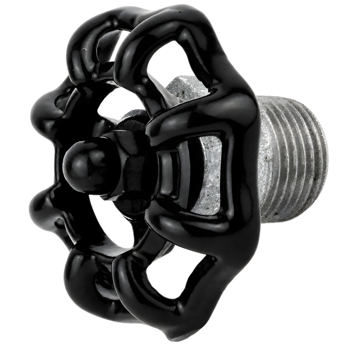 Zwart handwiel 52 mm op halve nippel, 1/2'' met zwarte moer, fitting van gegalvaniseerd gietijzer