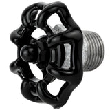 Zwart handwiel 52 mm op halve nippel, 1/2'' met zwarte moer, fitting van gegalvaniseerd gietijzer
