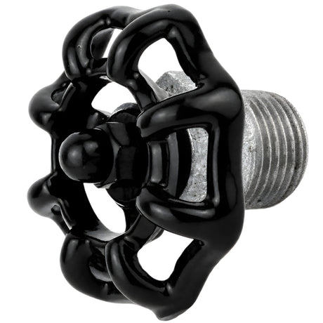 Zwart handwiel 52 mm op halve nippel, 1/2'' met zwarte moer, fitting van gegalvaniseerd gietijzer