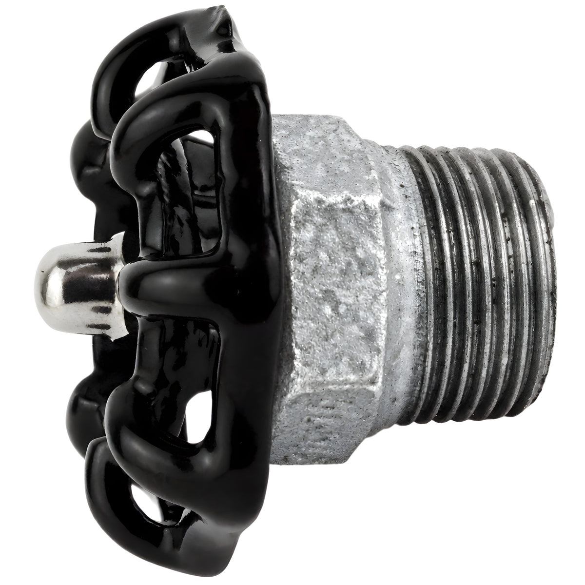 Zwart handwiel 52 mm op halve nippel, roestvrijstalen moer, fitting van gegalvaniseerd gietijzer