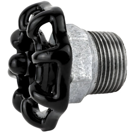 Zwart handwiel 52 mm op halve nippel, zwarte moer, fitting van gegalvaniseerd gietijzer