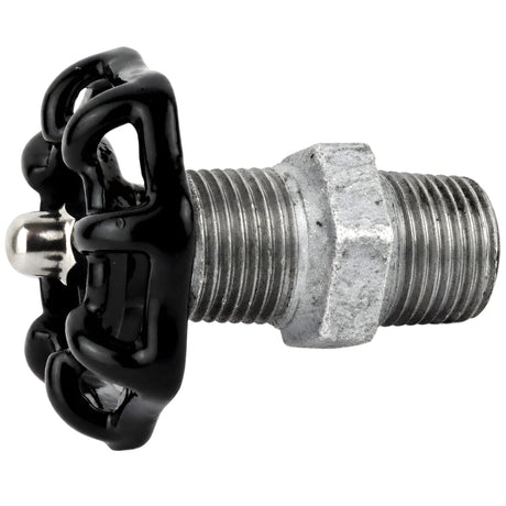Zwart handwiel 52 mm op nippel, 1/2'' met roestvrijstalen moer, fitting van gegalvaniseerd gietijzer