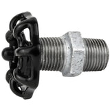 Zwart handwiel 52 mm op nippel, 1/2'' met zwarte moer, fitting van gegalvaniseerd gietijzer