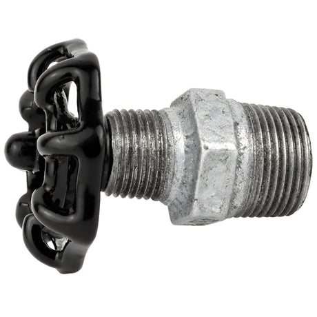 Zwart handwiel 52 mm op nippel, zwarte moer, fitting van gegalvaniseerd gietijzer