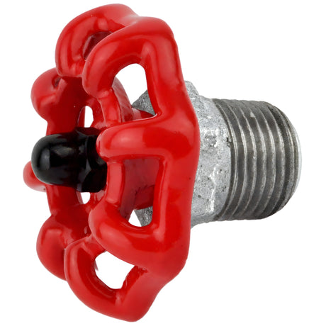 Rood handwiel 52 mm op halve nippel, 1/2'' met zwarte moer, fitting van gegalvaniseerd gietijzer