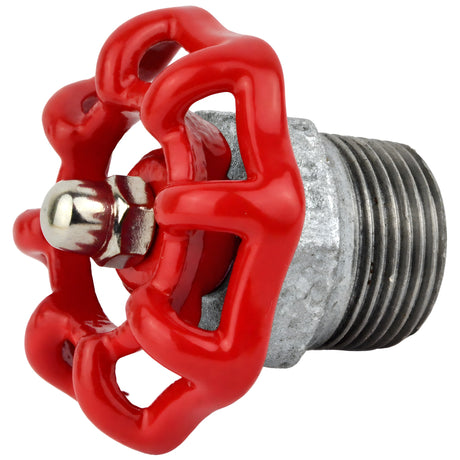 Rood handwiel 52 mm op halve nippel, roestvrijstalen moer, fitting van gegalvaniseerd gietijzer