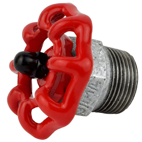 Rood handwiel 52 mm op halve nippel, zwarte moer, fitting van gegalvaniseerd gietijzer