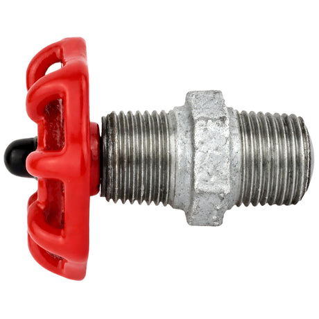 Rood handwiel 52 mm op nippel, 1/2'' met zwarte moer, fitting van gegalvaniseerd gietijzer