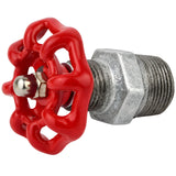Rood handwiel 52 mm op nippel, roestvrijstalen moer, fitting van gegalvaniseerd gietijzer
