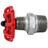 Rood handwiel 52 mm op nippel, zwarte moer, fitting van gegalvaniseerd gietijzer
