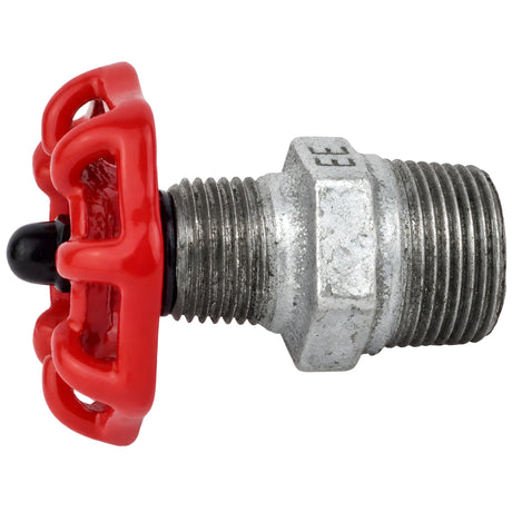 Rood handwiel 52 mm op nippel, zwarte moer, fitting van gegalvaniseerd gietijzer