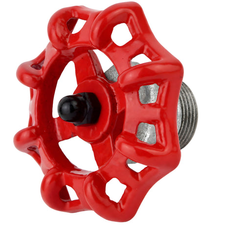 Rood handwiel 72 mm op halve nippel, 1/2'' met zwarte moer, fitting van gegalvaniseerd gietijzer