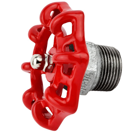 Rood handwiel 72 mm op halve nippel, roestvrijstalen moer, fitting van gegalvaniseerd gietijzer
