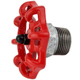 Rood handwiel 72 mm op halve nippel, zwarte moer, fitting van gegalvaniseerd gietijzer