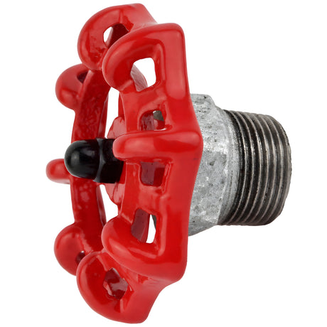 Rood handwiel 72 mm op halve nippel, zwarte moer, fitting van gegalvaniseerd gietijzer