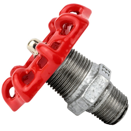 Rood handwiel 72 mm op nippel, 1/2'' met roestvrijstalen moer, fitting van gegalvaniseerd gietijzer