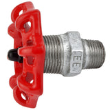 Rood handwiel 72 mm op nippel, 1/2'' met zwarte moer, fitting van gegalvaniseerd gietijzer