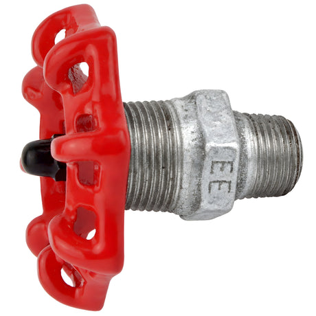 Rood handwiel 72 mm op nippel, 1/2'' met zwarte moer, fitting van gegalvaniseerd gietijzer