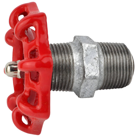 Rood handwiel 72 mm op nippel, roestvrijstalen moer, fitting van gegalvaniseerd gietijzer