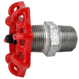 Rood handwiel 72 mm op nippel, zwarte moer, fitting van gegalvaniseerd gietijzer