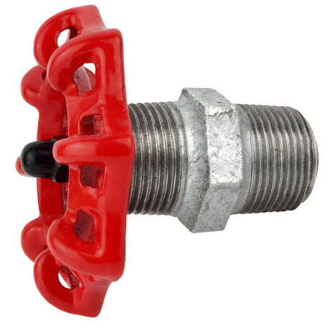 Rood handwiel 72 mm op nippel, zwarte moer, fitting van gegalvaniseerd gietijzer