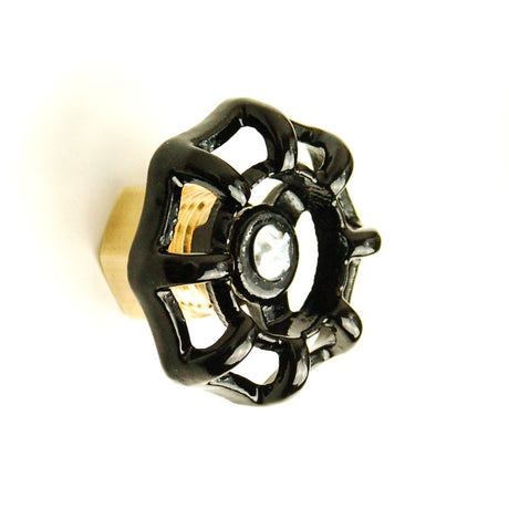 Meubelknop met zwart handwiel van messing afsluiter