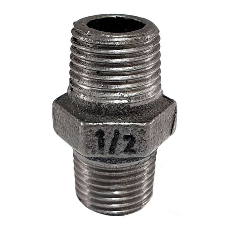 Nippel Rechts/Links MM gietijzer zwarte schroefdraad 1/2" Ø21 op schroefdraad