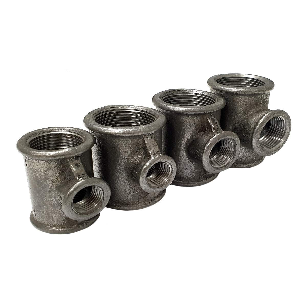 Raccord Té réduit fonte noire Fem/Fem/Fem