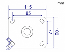 Industrieel zwart zwenkwiel - metaal - 125mm - rem met blokkering